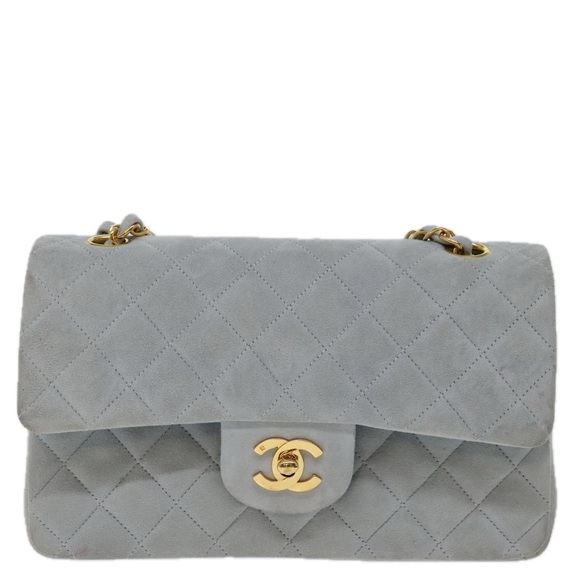 CHANEL Matelasse Chain Shoulder Bag Suede Light Blue CC Auth 69060A - Picture 13 of 16